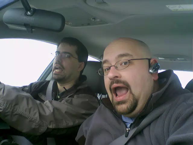 Andy West and Scott Alan Miller in Car