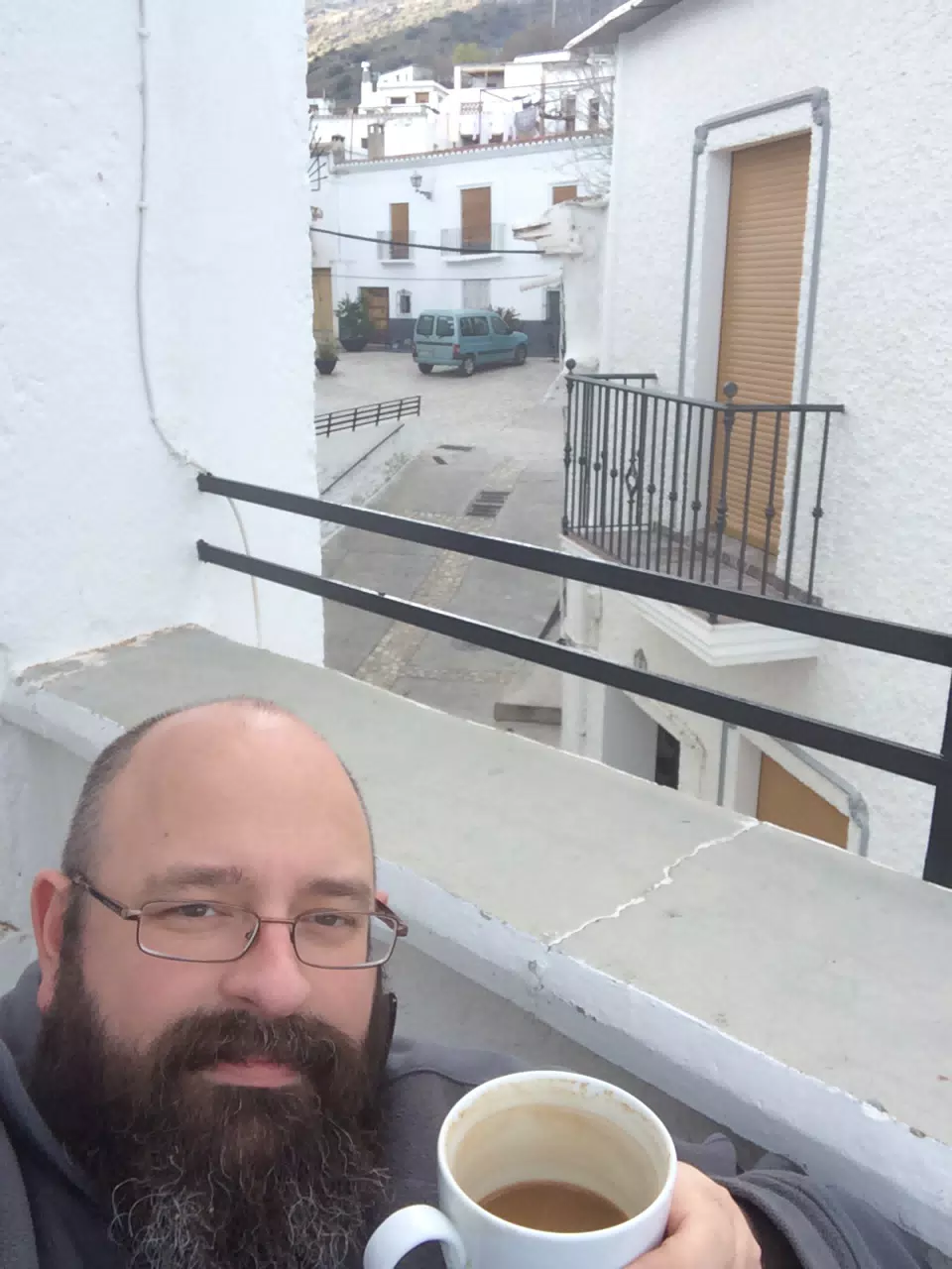 Enjoying Coffee on the Lower Terrace