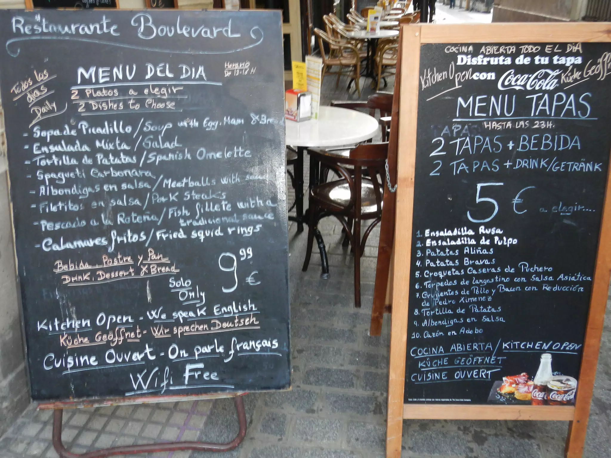Menu at Boulevard Where We Had Dinner in Cádiz