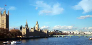Parliament and the Thames River from Tour Bus