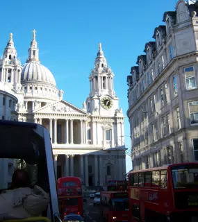 St. Pauls Cathedral from Tour Bus in London