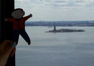 Flat Stanley Looking Over New York Harbor