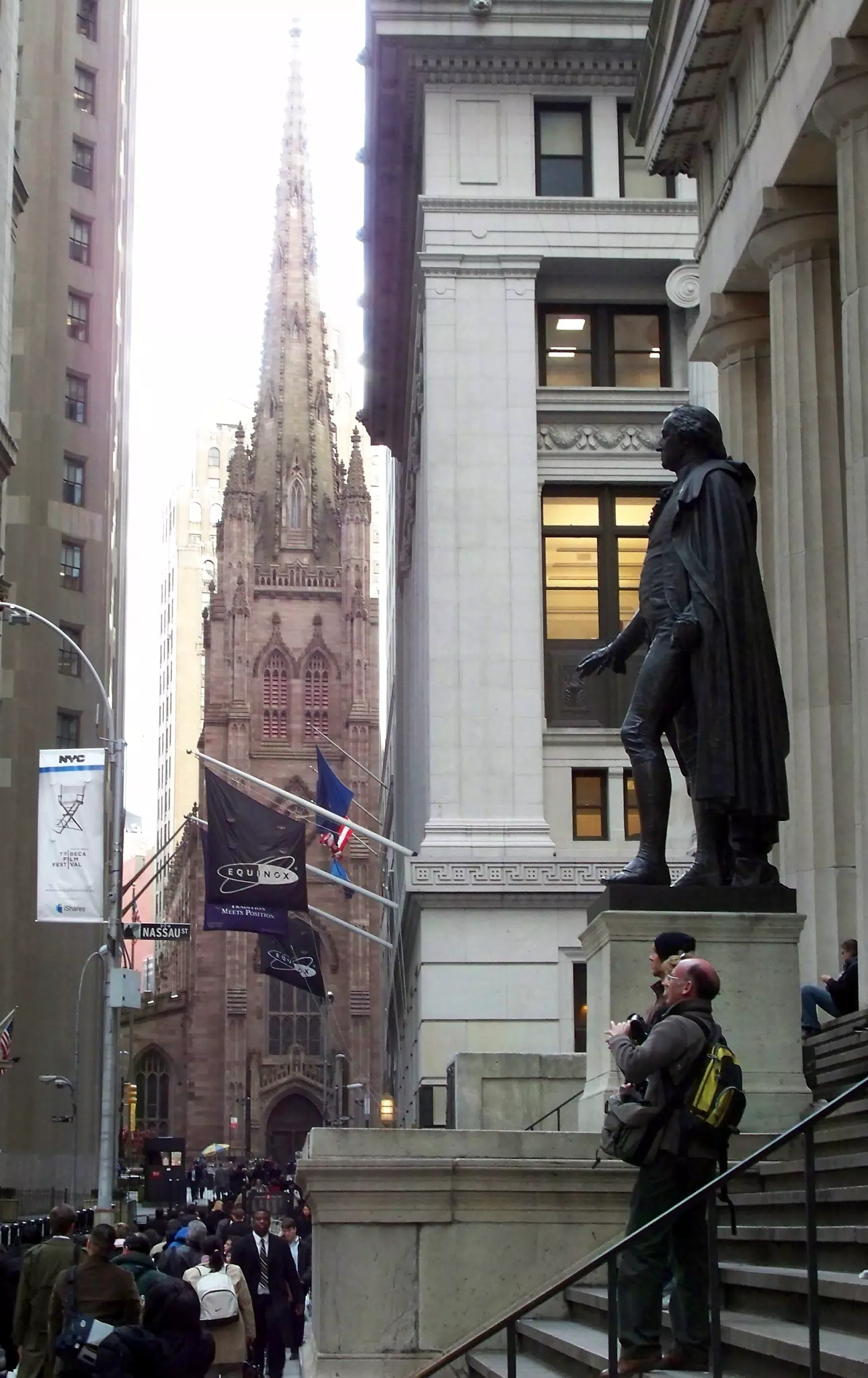 Upper Wall Street with Trinity Church and Federal Hall