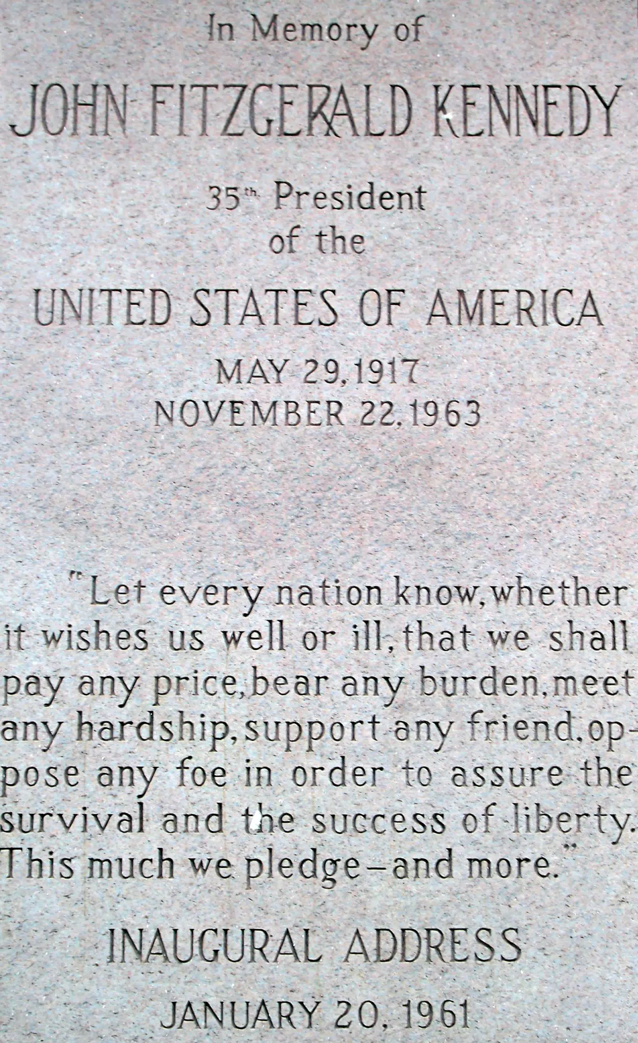 Caption on Statue of President Kennedy in Military Park, Newark