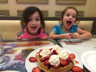 Liesl & Luciana with a Belgian Waffle in Heraklion