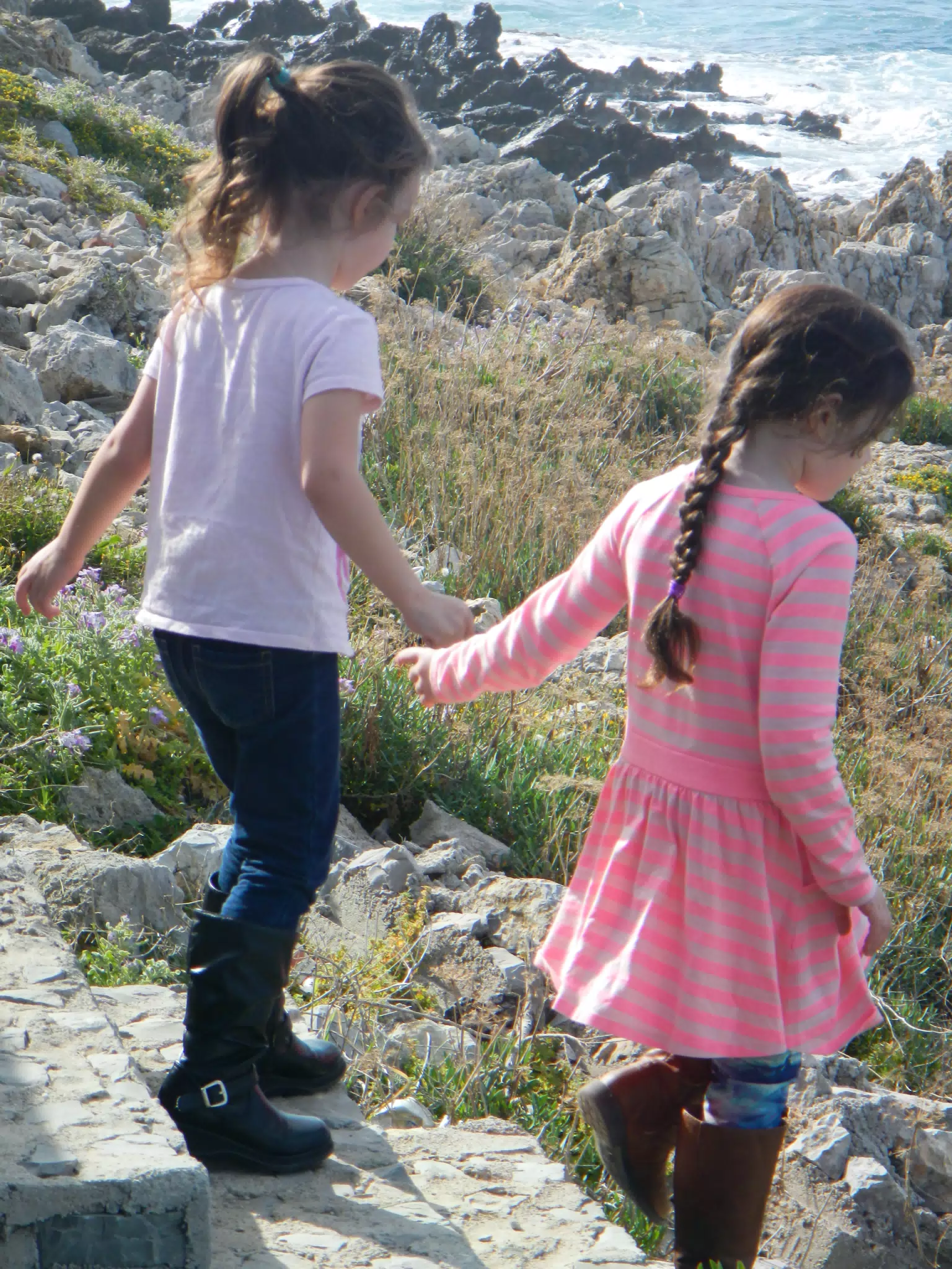 Luciana and Liesl Walking Down to the Beach on Crete