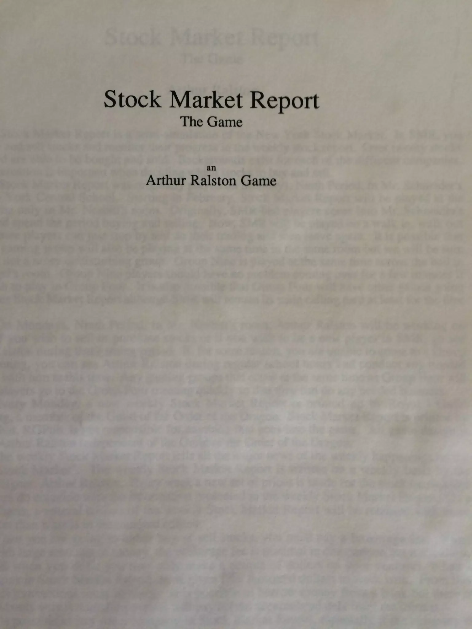 Stock Market Report: The Game by Art Ralston, 1992