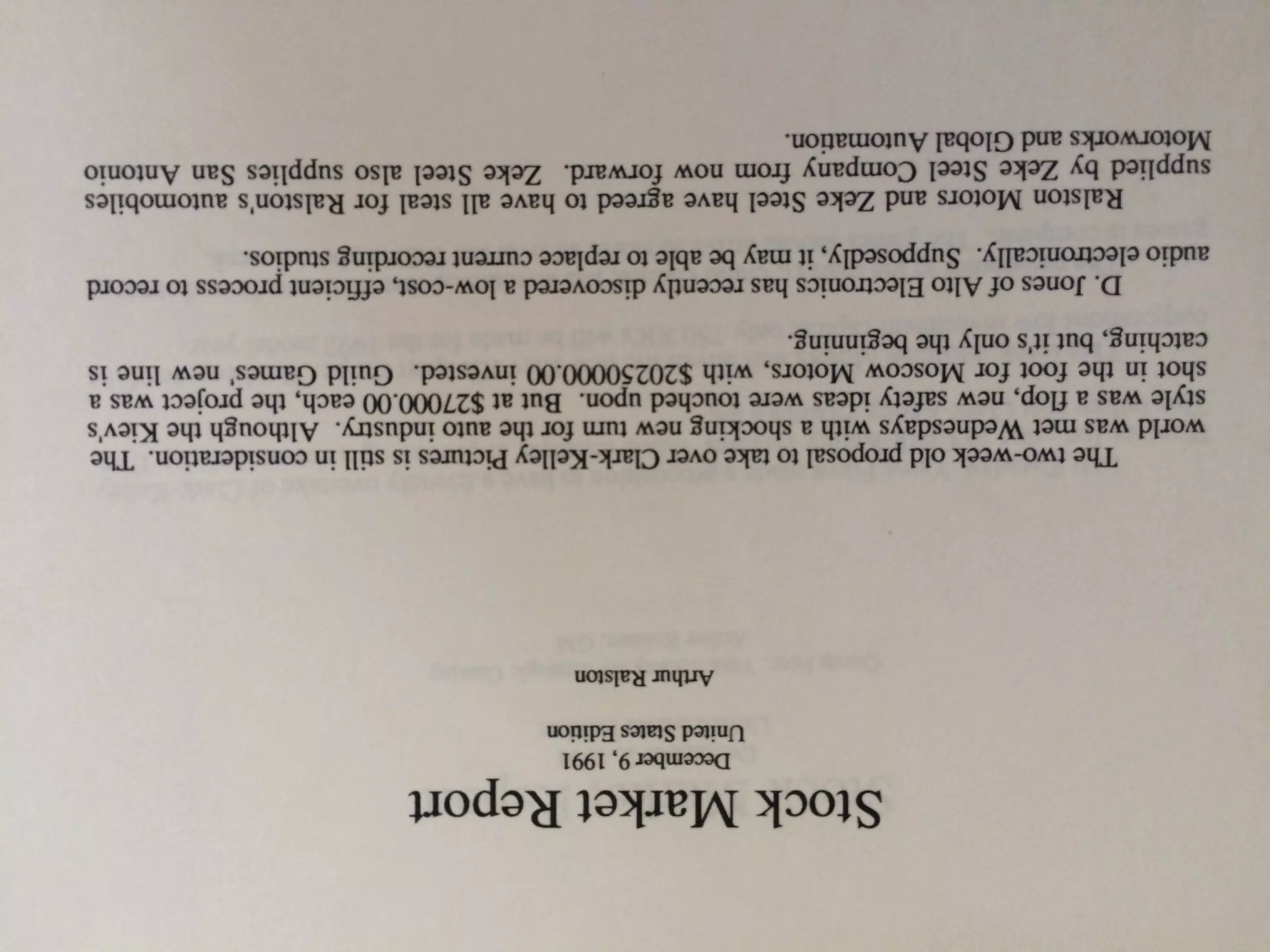 Stock Market Report: The Game by Art Ralston, 1992