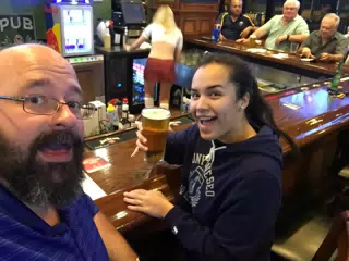 Maggie and Scott with Beer at the Tilted Kilt