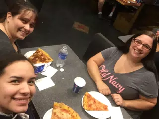 Maggie, Danielle & Dominica with Pizza At Charcoal Corral Perry NY