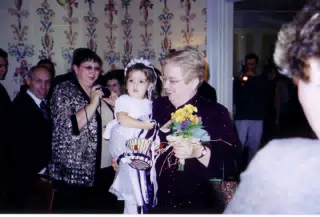 Elizabeth Tocco carrying Emily Grice at Scott and Dominica's Wedding