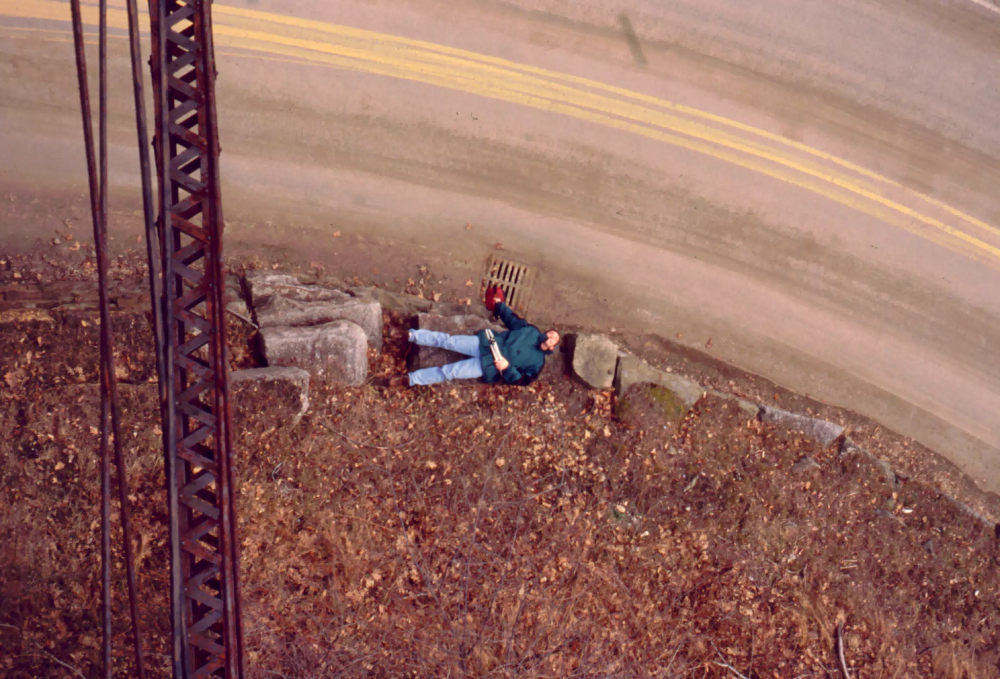 Nate Parker Pretending to have Fallen from Train Trestle in Letchworth State Park