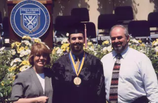 Peggy, Nathan and Eric Parker at Ithaca College Graduation, 1998