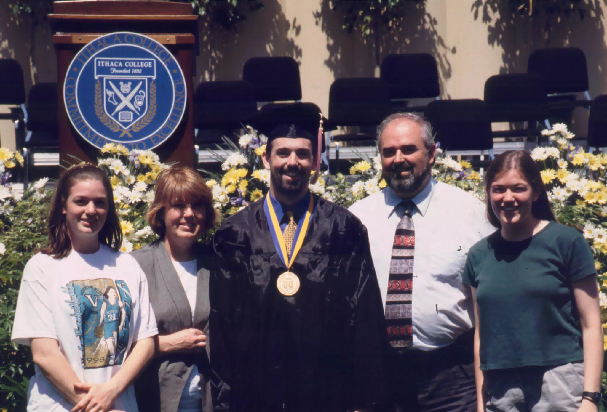 Rachel, Peggy, Nathan, Eric and Erin Parker at Ithaca College Graduation, 1998