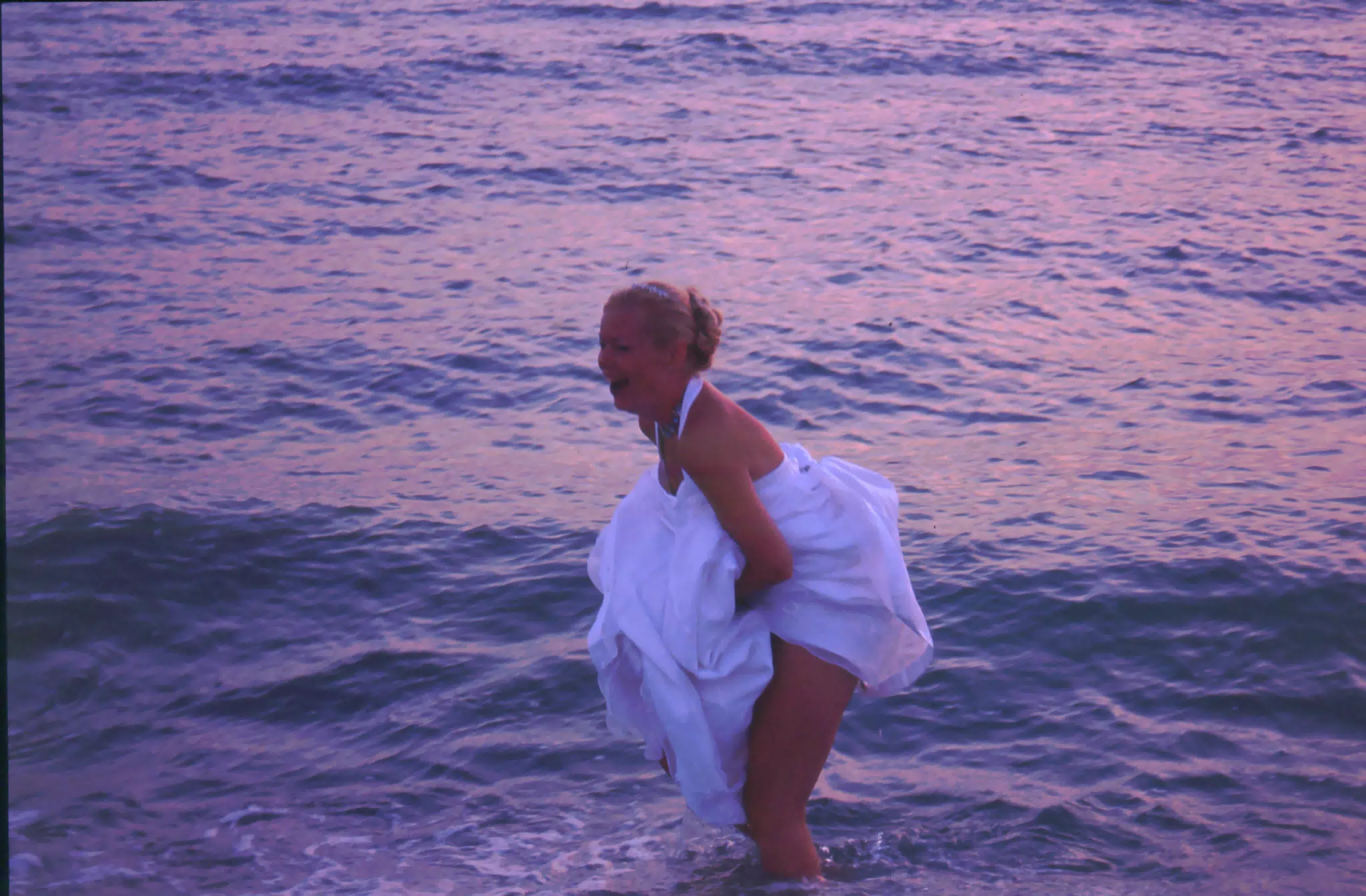 Michelle in Gulf of Mexico in Wedding Dress
