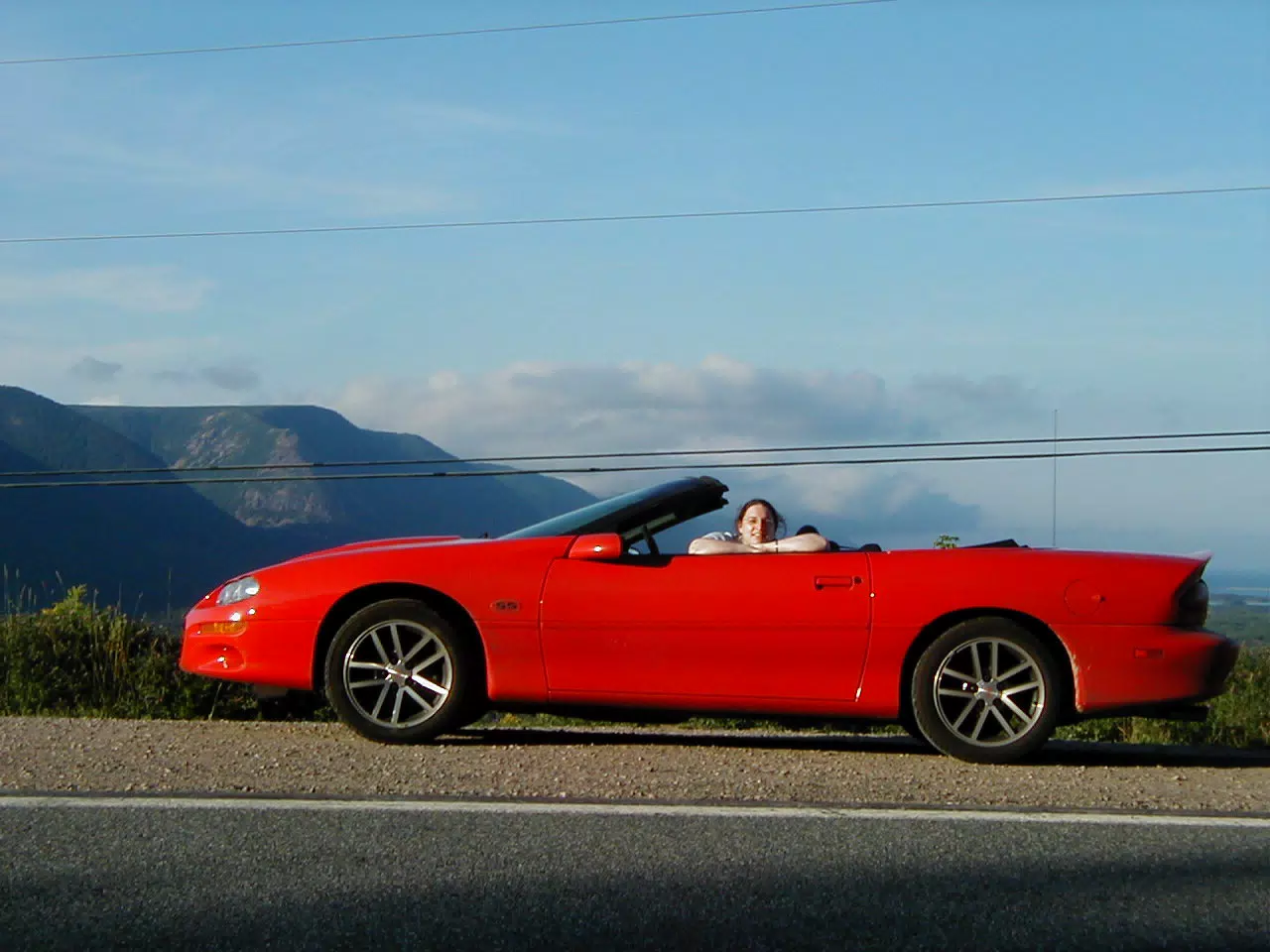 Dominica Miller in the Camaro in the Cape Breton Highlands