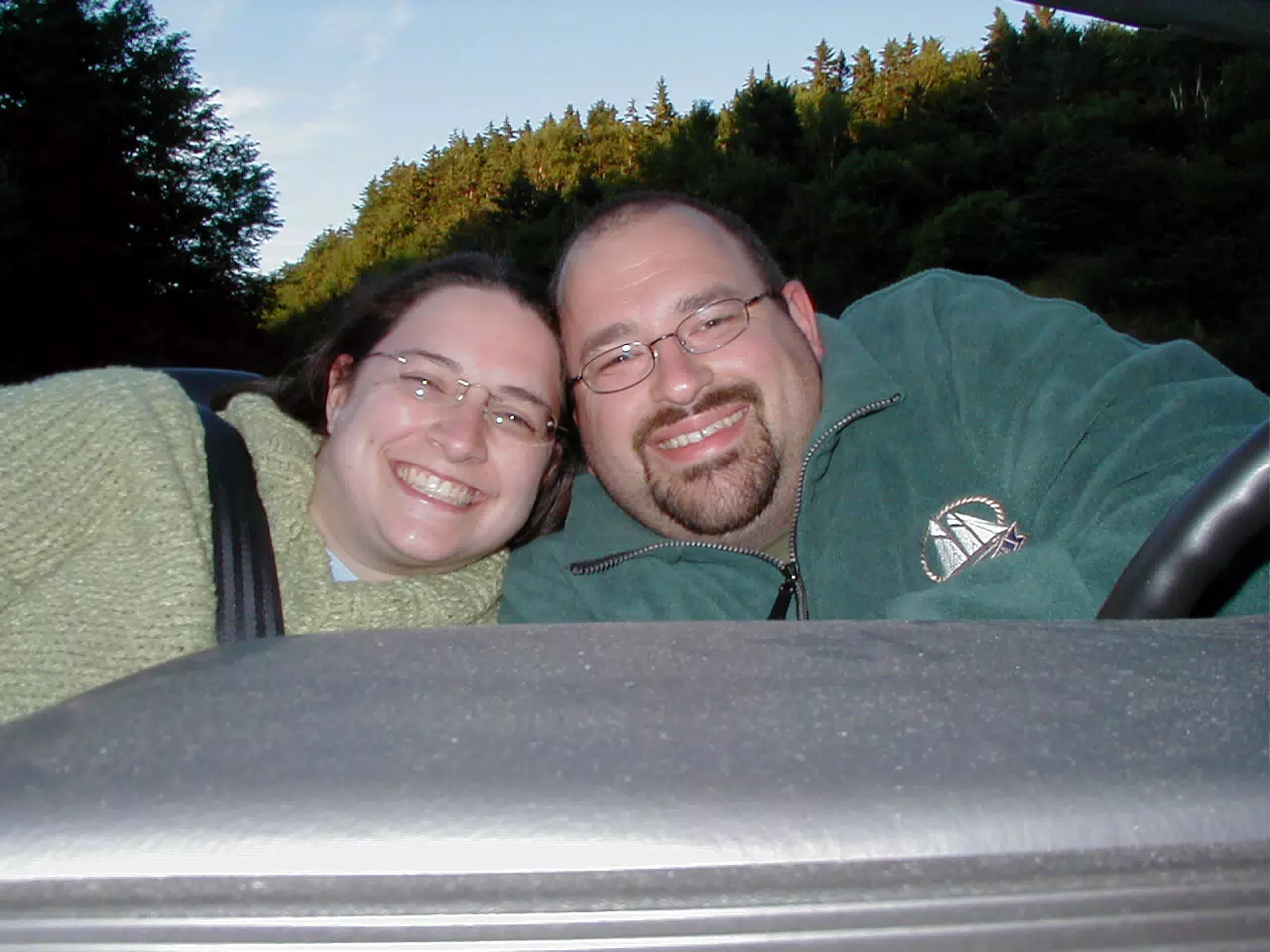 Dominica Miller and Scott Alan Miller in the Camaro in the Cape Breton Highlands