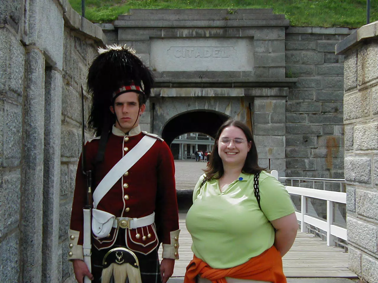 Dominica Miller Posing with Highland Guard at Halifax Citadel