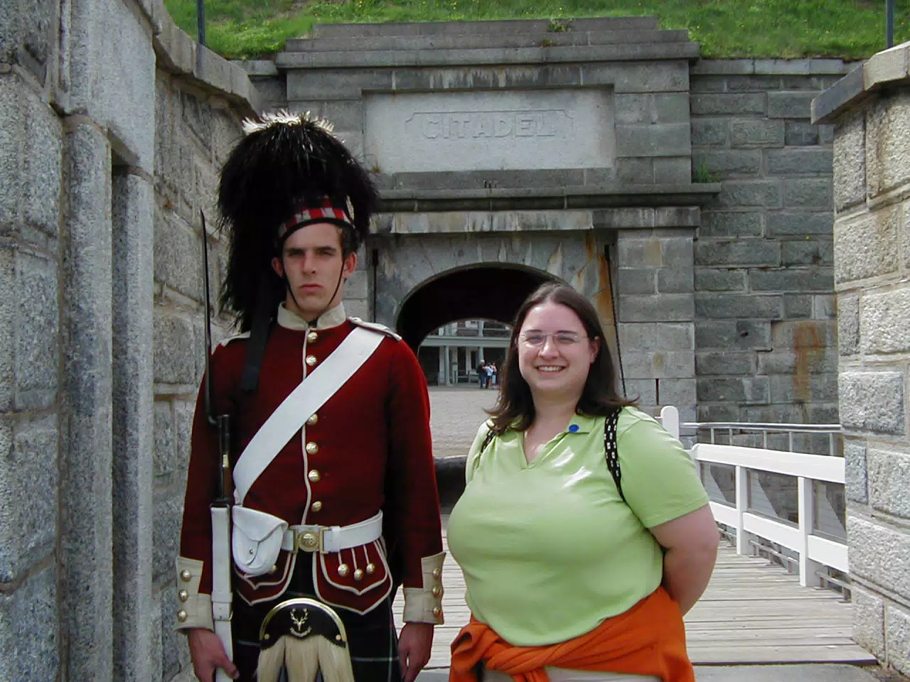 Dominica Miller Posing with Highland Guard at Halifax Citadel
