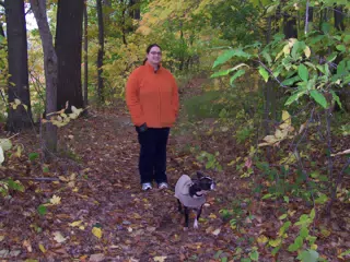 Dominica Miller and Oreo on Trail in Letworth State Park