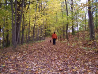Dominica Miller and Oreo on Trail in Letworth State Park