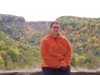 Dominica Miller in front of Letchworth Gorge, Letworth State Park, New York in Autumn