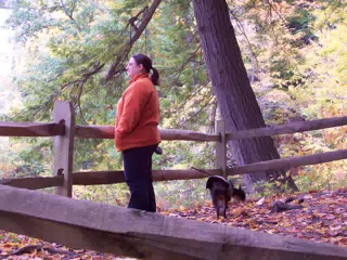 Dominica Miller and Oreo on Trail in Letworth State Park