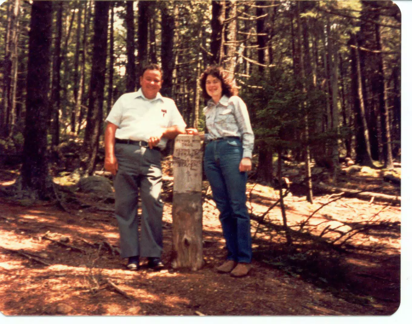 Thomas Alan Miller and Karen Miller at Acadia National Park Trail Sign Post