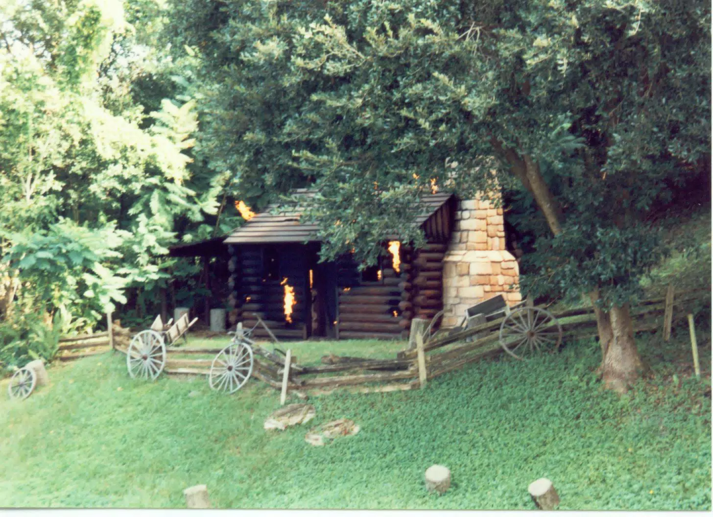 Burning Pioneer Cabin in Frontierland in Walt Disney World