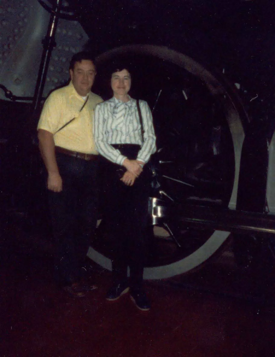 Thomas Alan Miller and Karen Miller in front of Locomotive in Ottawa Science Museum