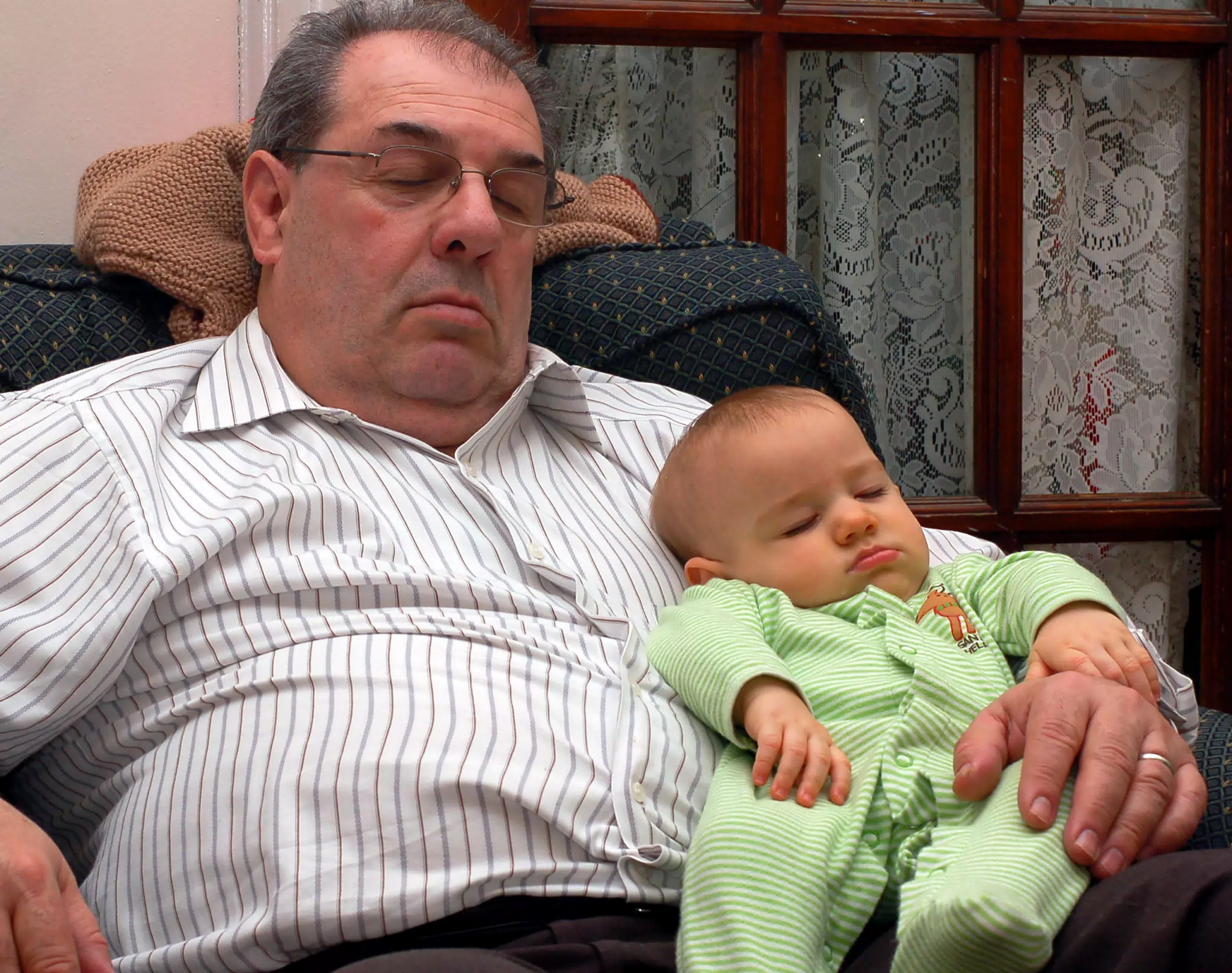 Baby Garrett and Grandpa Tocco Sleeping in the Living Room