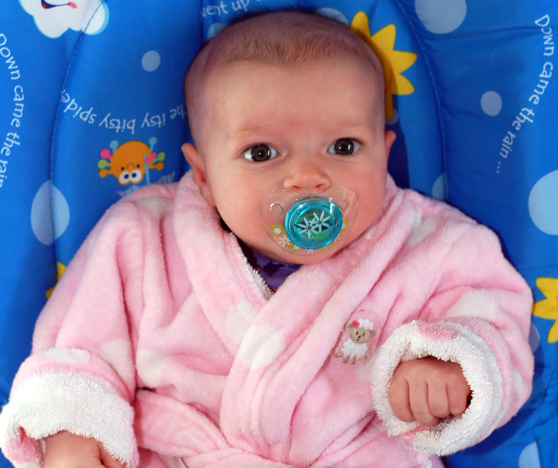 Liesl in Her Bouncy Chair and Very Alert