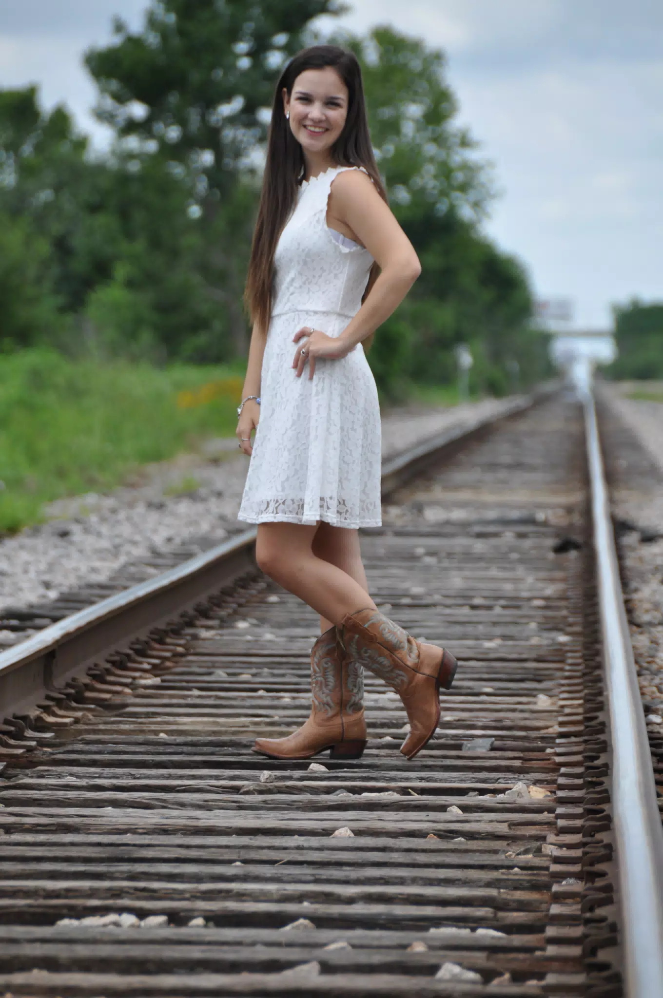 Gorgeous Brunette Teen Model on Train Tracks in Texas