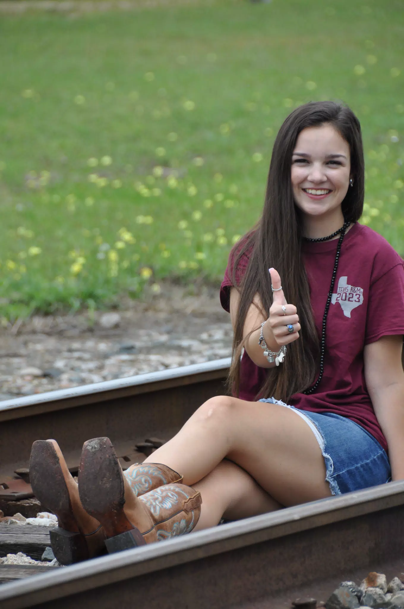 Teen Cowgirl Model Denim Skirt Brunette Boots