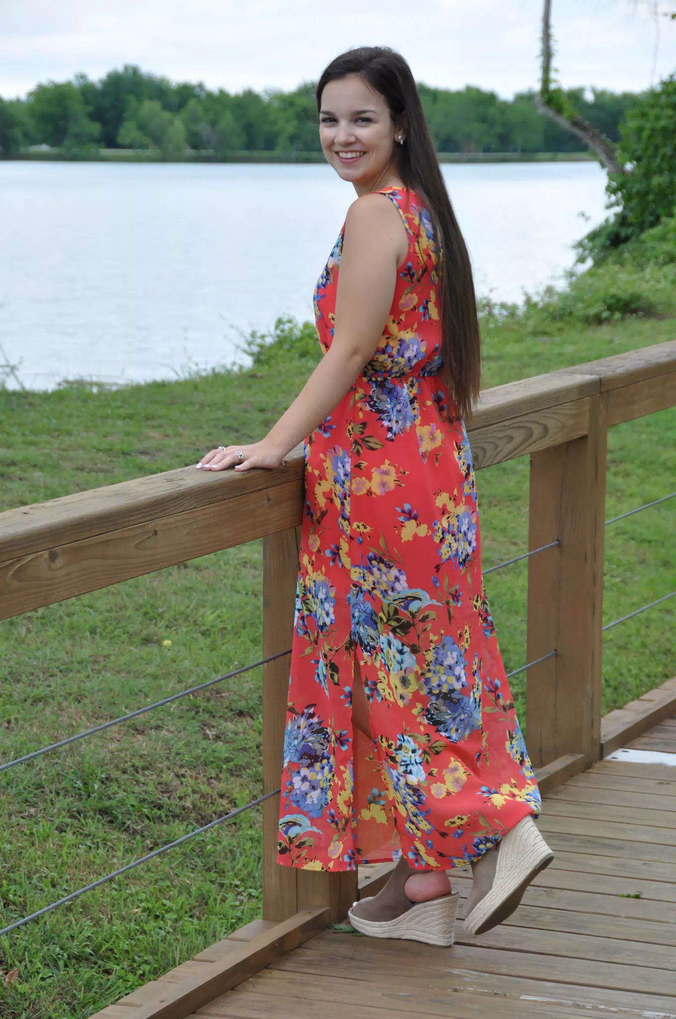 Girl in Red Dress by Pond