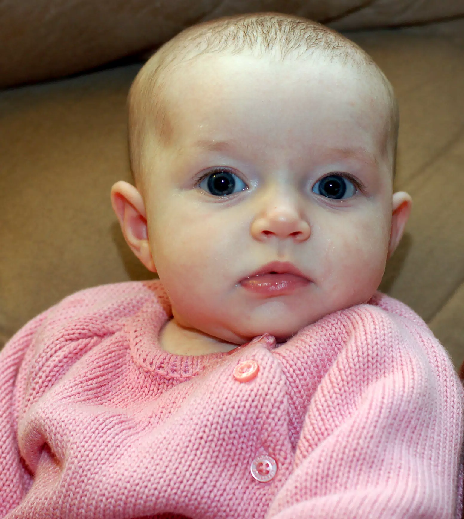 Liesl in Her New Pink Sweater