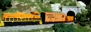 GNWR MP15DC RN45 Pull Boxcar and Salt Hopper from Tunnel