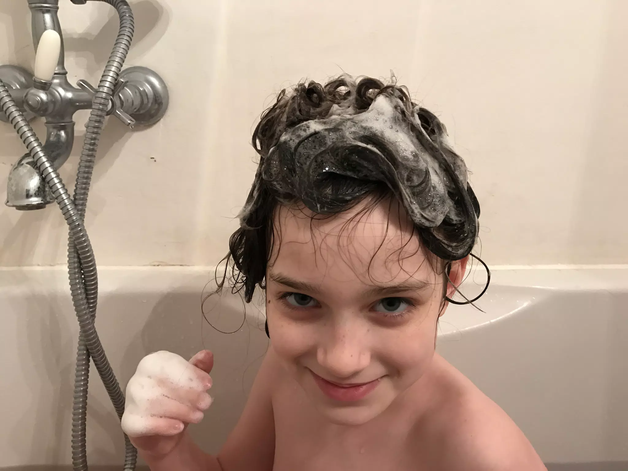 Liesl Washing Her Hair in Italy