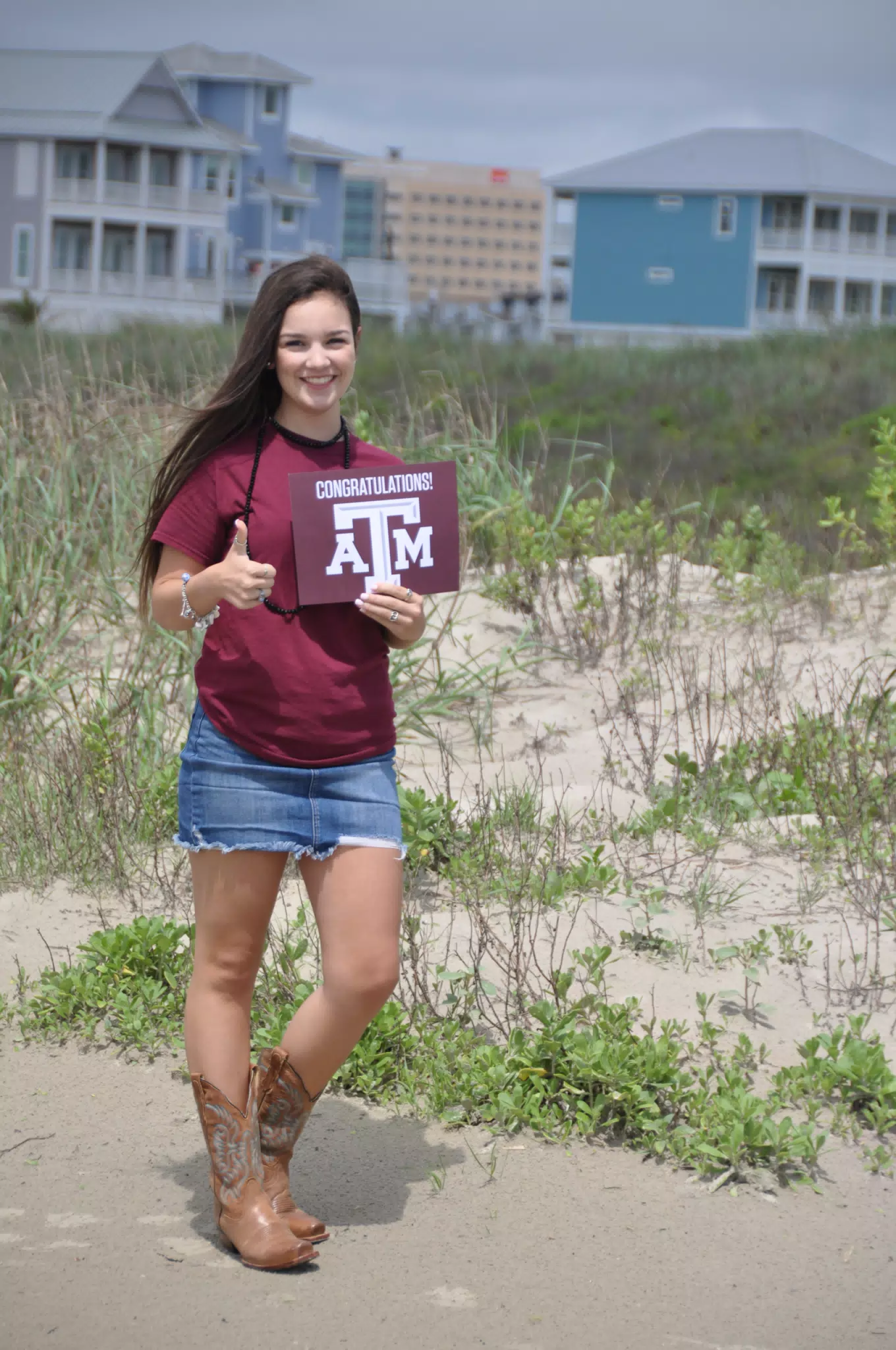 Emily in Cowgirl Boots on Galveston, Aggies