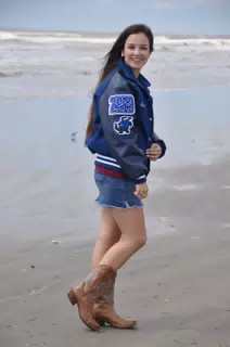 Emily in Letterman on Galveston Beach