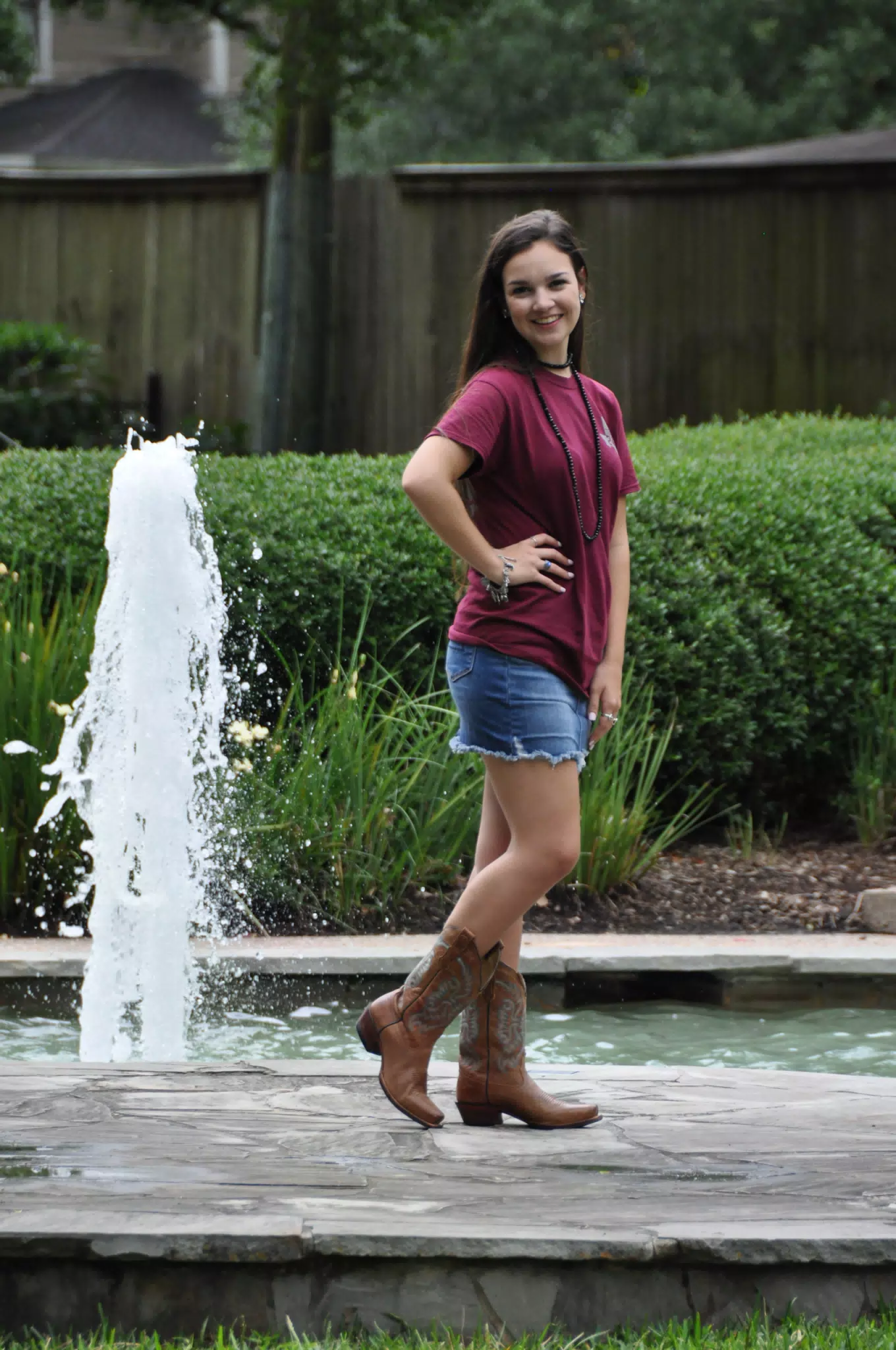 Model in Miniskirt by Fountain