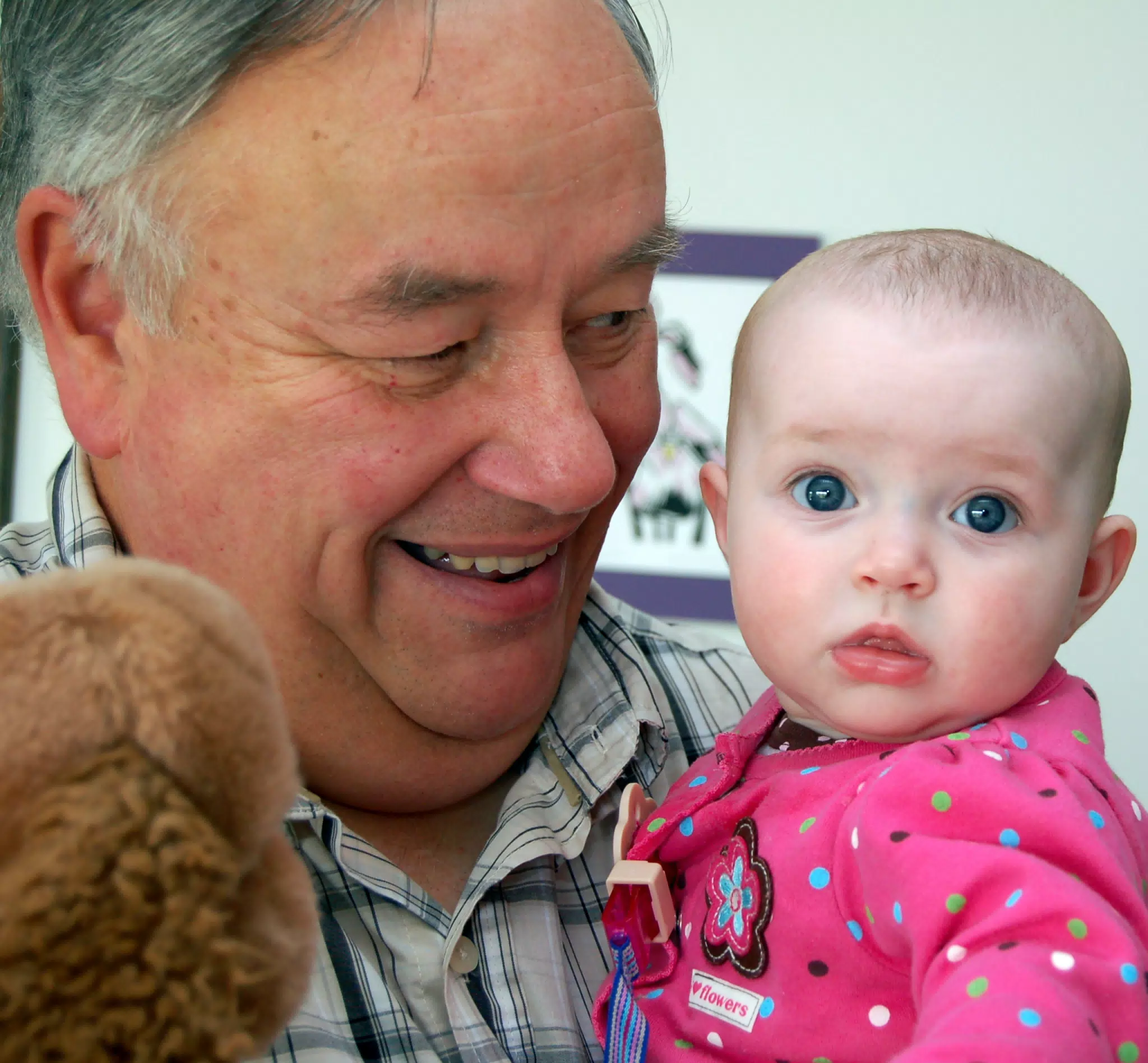 Liesl and Grandpa Miller with Stuffed Bear