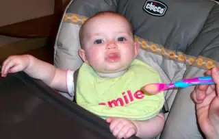 Liesls First Day of Really Eating from a Spoon