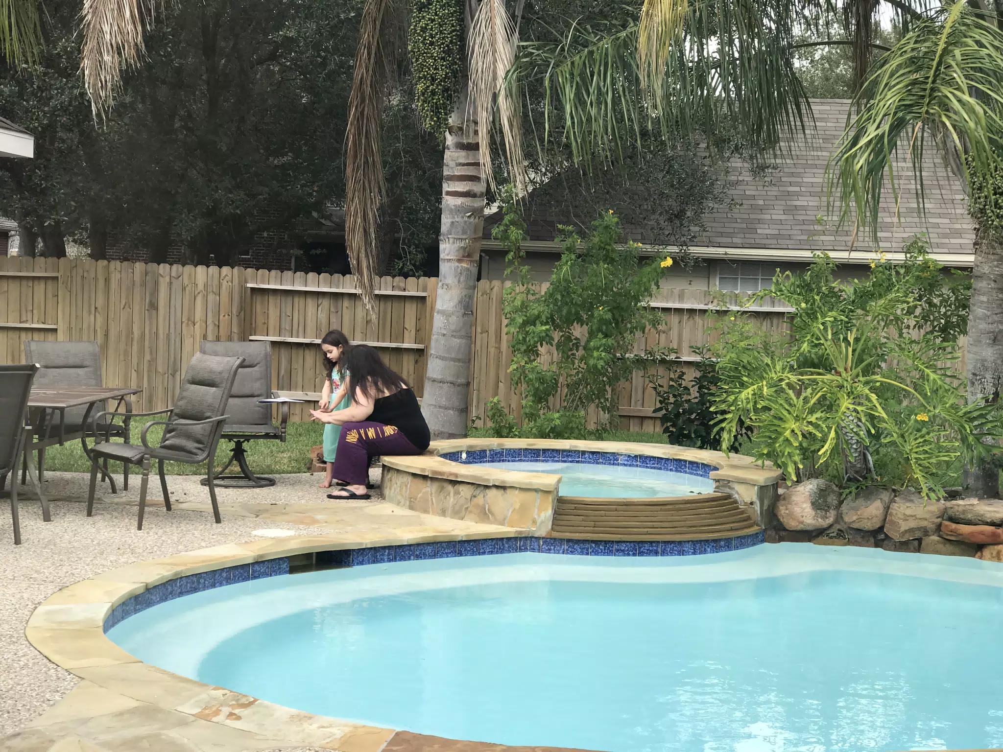 Teaching maths by the pool in Friendswood, Texas.