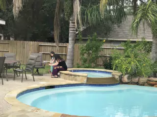 Teaching maths by the pool in Friendswood, Texas.