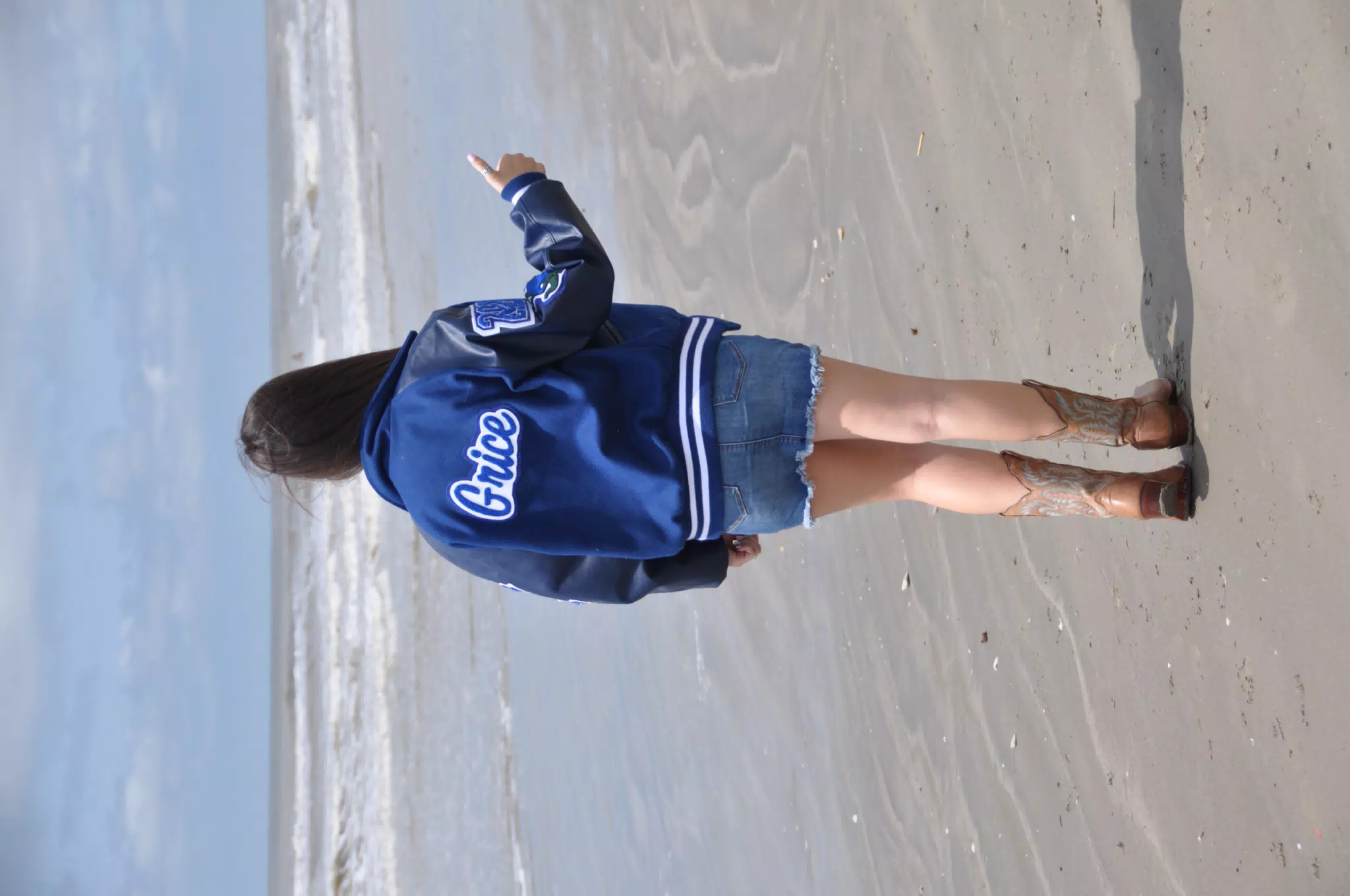 Grice Jacket Thumbs Up on Galveston Beach