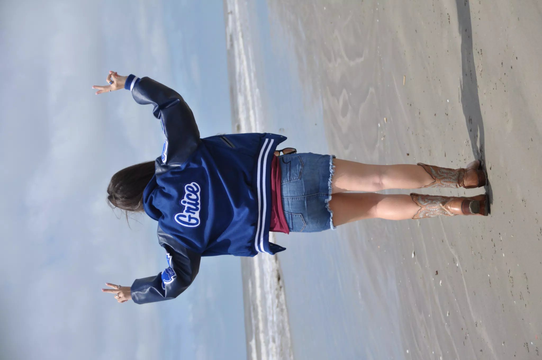 Girl on Beach in Miniskirt, Peace I'm Out
