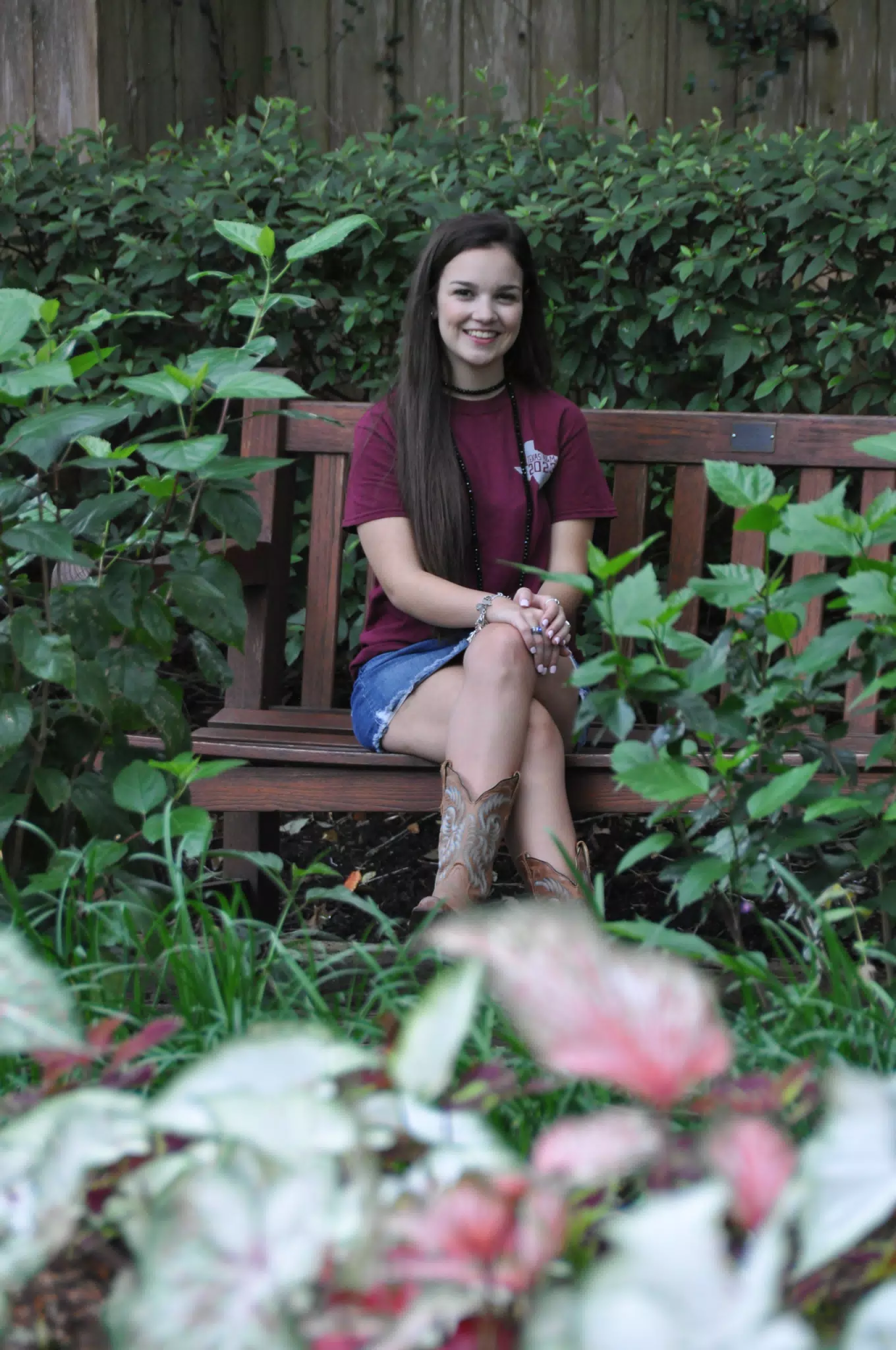Emily in Skirt on Park Bench in League City, Texas