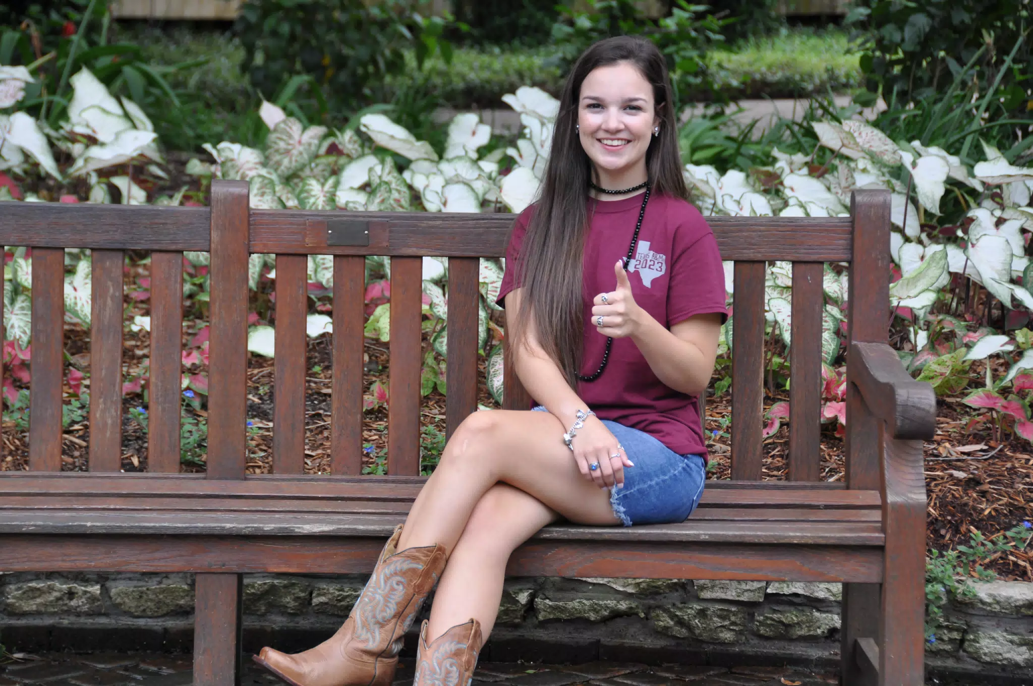 Emily Modeling on Park Bench in Texas
