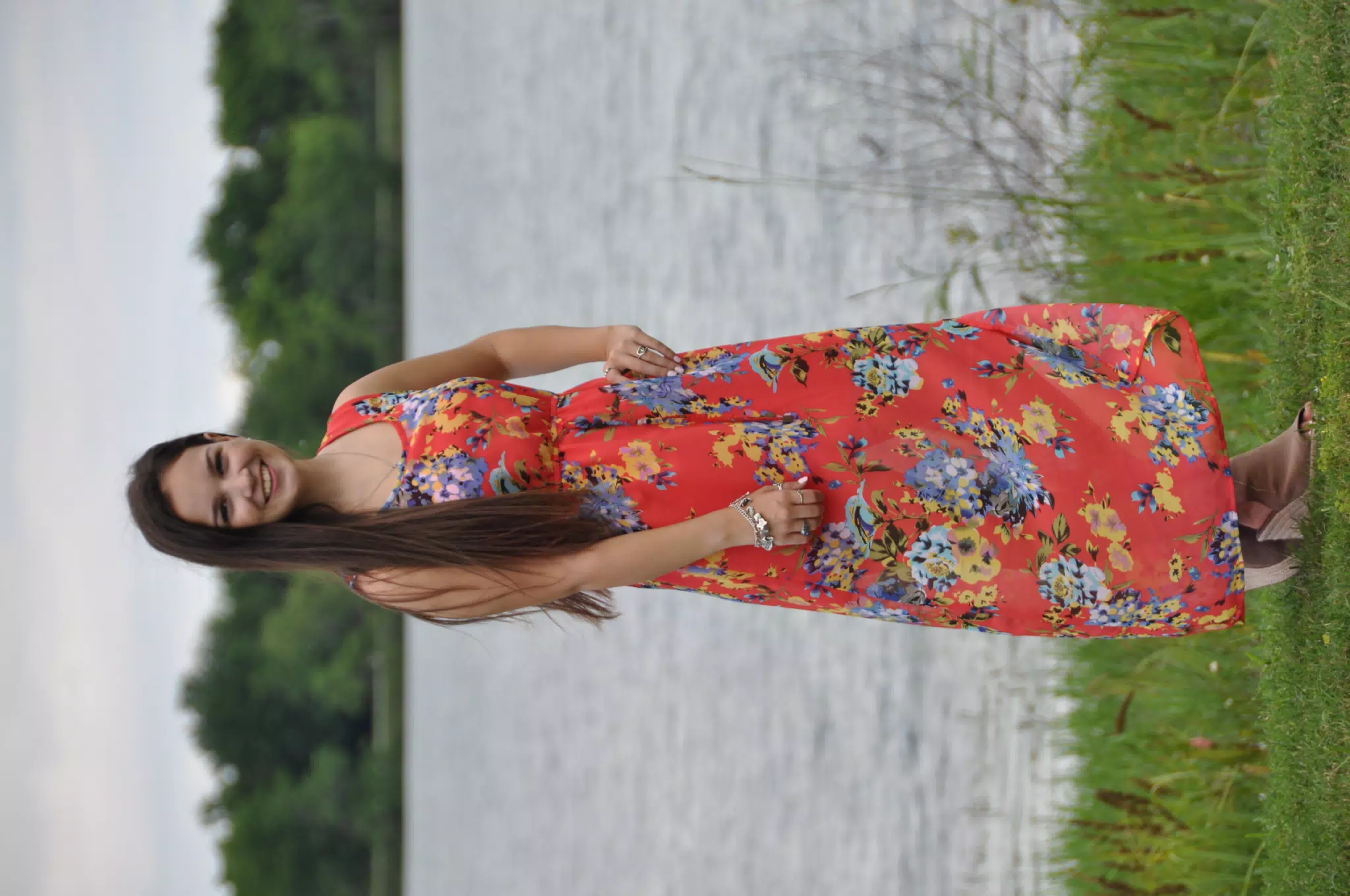 Emily in Red Dress by Pond